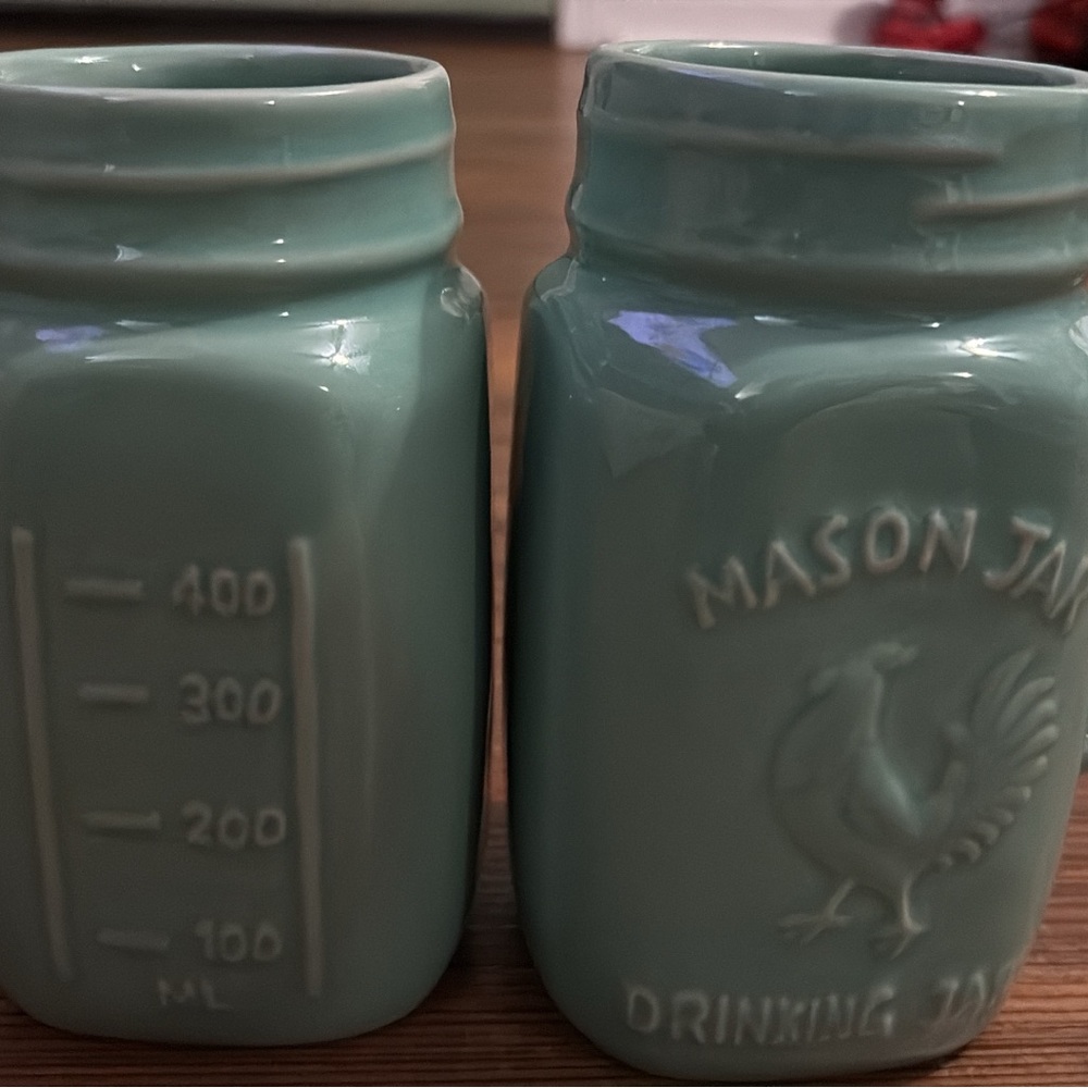 Mason Teal Ceramic Drinking Jars